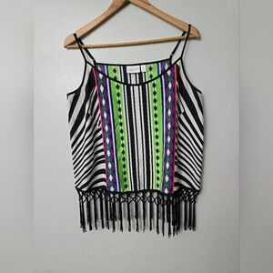 Bisou Bisou Womens Sleeveless Boho Geometric Fringe Tassle Top Cami  Concert